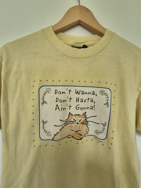 Vintage Tops - Vintage Medium Cat Shirt Don't Wanna *Staining Throughout 100% Cotton